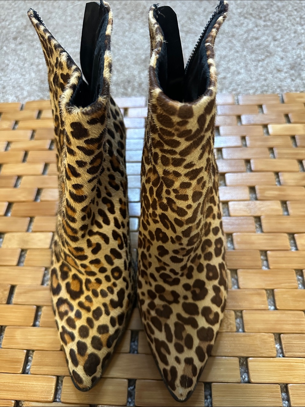 Dolce Vita Leopard Print Pointed Toe Ankle Booties - Brown/Black